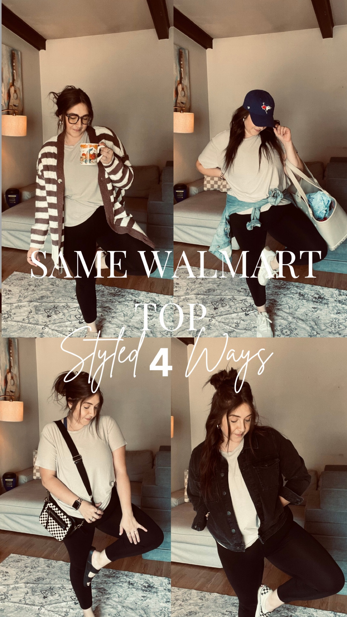 One Base Outfit styled 4 ways...sign me up!! 🤎 
These @walmart buttercore tees are exactly that, BUTTER. So soft, so simple yet so stinking cute. 

 Walmart/Mom Outfit/Outfit Inspo 

#LTKMidsize #LTKFindsUnder100 #LTKFindsUnder50