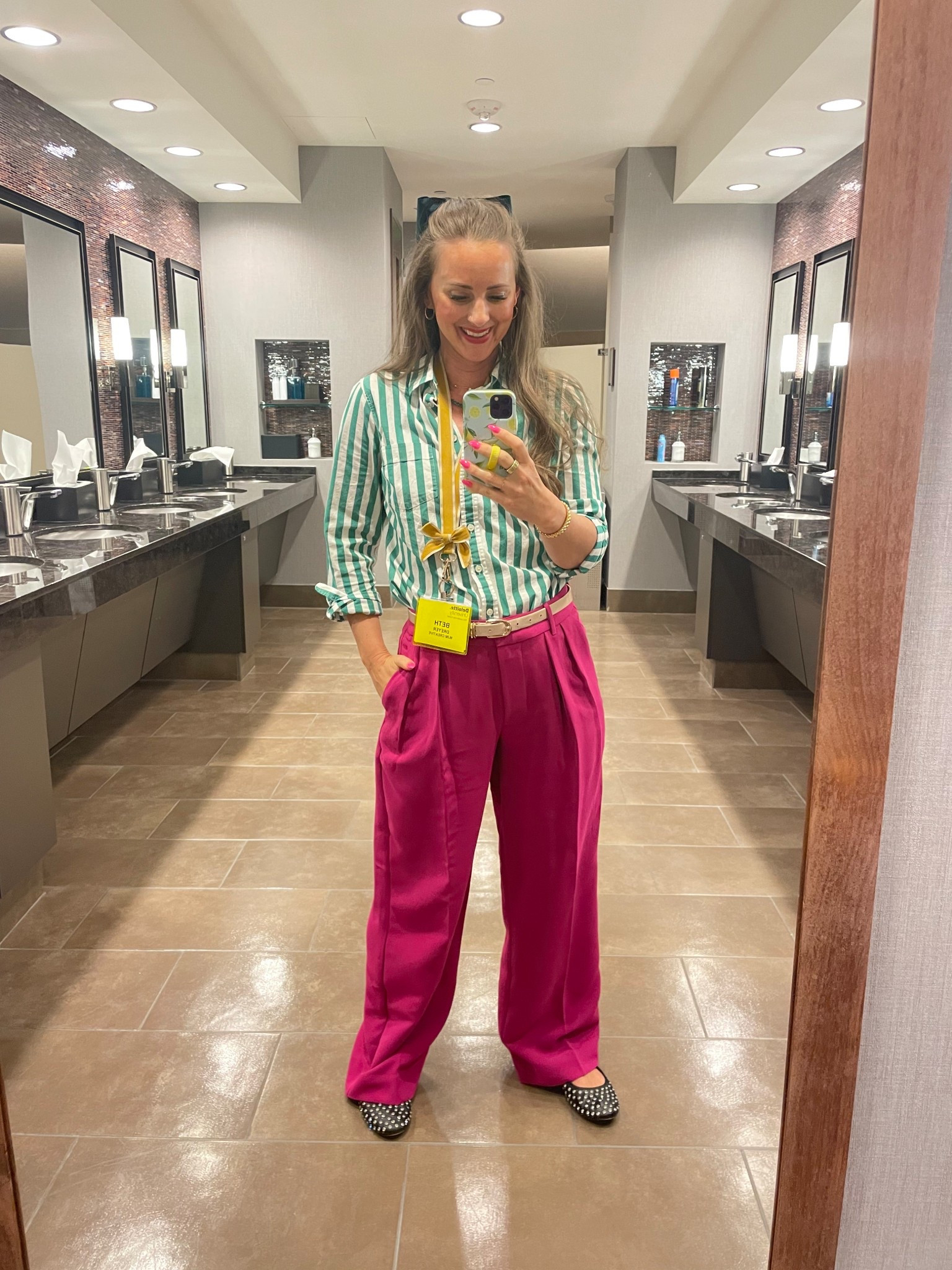 “This is a more masculine look for me,” she says to her husband of her pink pants and sparkle-studded shoes…

This shirt is older so I’ve got some similar ones linked.  The trousers should still be available!

#LTKWorkwear #LTKOver40 #LTKShoeCrush