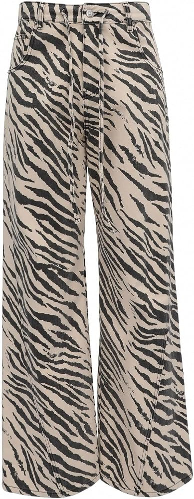 Unisex Y2K Striped Zebra Print Baggy Jeans High Waist Drawstring | Amazon (US)