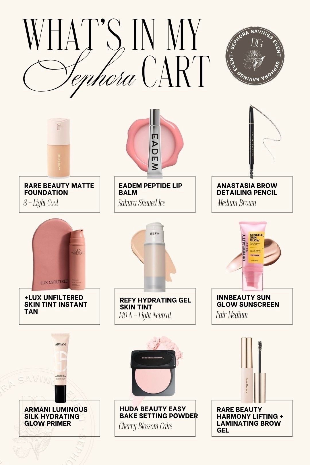 SEPHORA SALE is on! Here's everything in my cart so far // Sephora sale, sephora savings event, Sephora spring savings event, sephora spring sale, rare beauty, peptide lip balm, Anastasia Beverly Hills brow pencil, ABH, glow sunscreen, Armani luminous silk, Huda beauty, lux unfiltered
￼



#LTKBeauty #LTKSaleAlert #LTKSeasonal