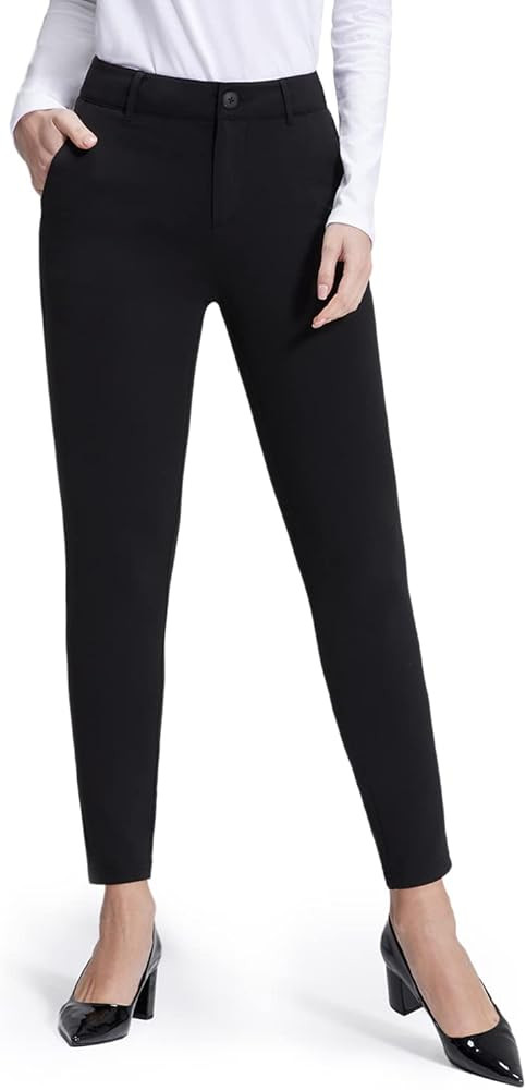 Bamans Womens Stretchy Work Pants Slim Fit Yoga Dress Pants Casual with Zipper Pockets | Amazon (US)