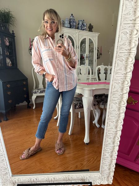 This button up in spring colors is perfect with denim for a cool and casual look. 
Jeans
Spring outfitts

#LTKsalealert #LTKfindsunder50 #LTKstyletip