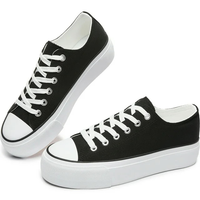Obtaom Platform Fashion Women's Low Top Canvas Sneakers,Comfortable Thick Sole Womens Canvas Shoe... | Walmart (US)