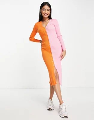 Y.A.S knitted button through spliced dress in pink  | ASOS | ASOS (Global)