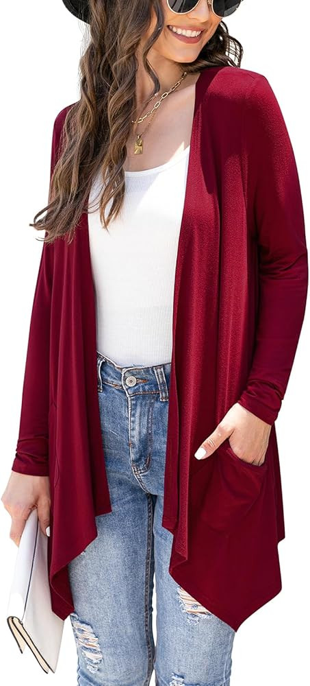 Veryoung Women's Lightweight Cardigan Casual Soft Long Sleeve Floral Knit Cardigans with Pockets ... | Amazon (US)