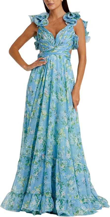 Ruffle Tiered Floral Cut-Out Chiffon Gown | Amazon (US)