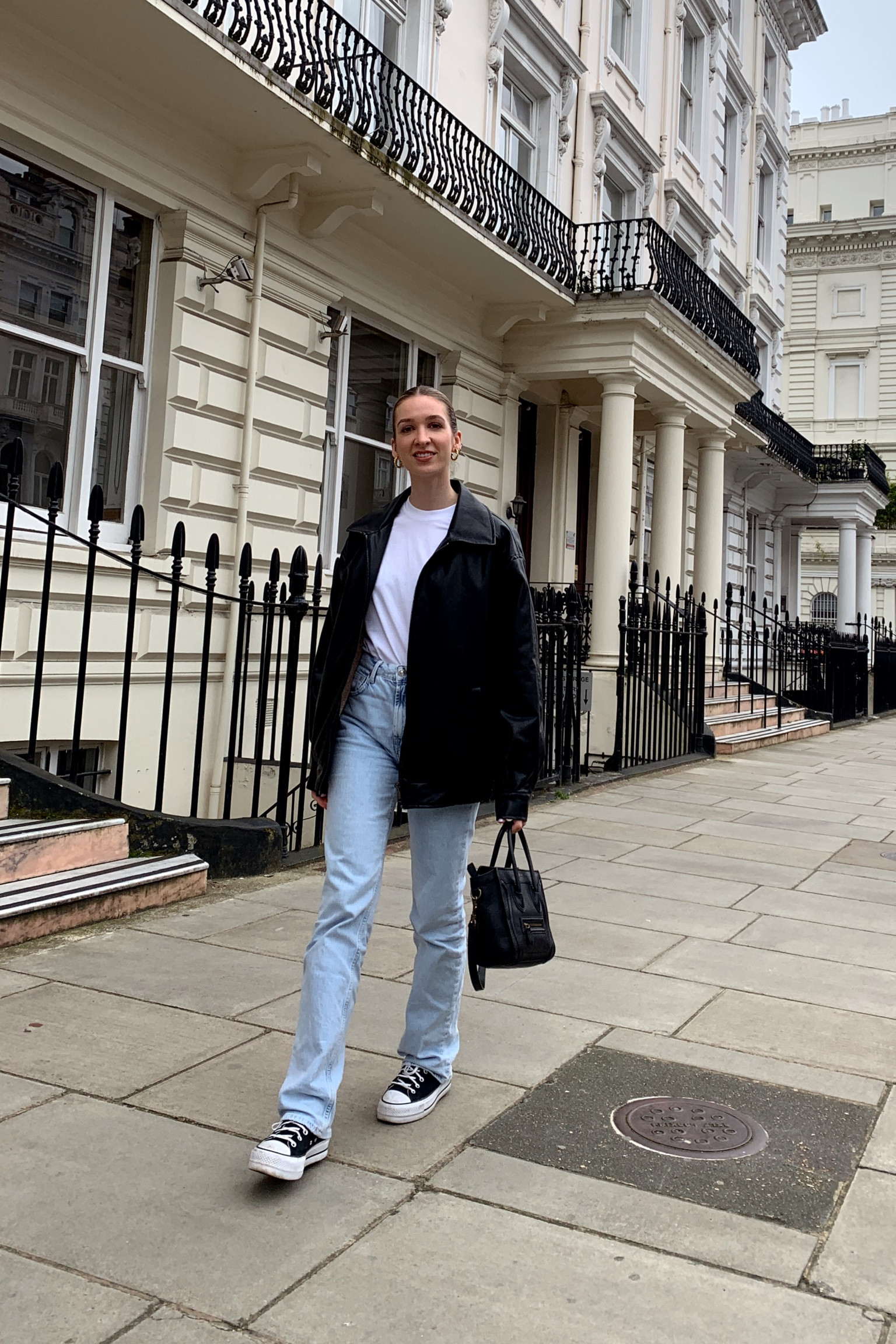 Insta & TikTok @pmmatter for outfit inspiration 🖤 Any questions? DM me on Insta! - minimal style, street style, casual elegant, easy outfit, everyday style, outfit inspiration, clean girl aesthetic, spring look, Stradivarius vintage straight jeans, Arket white t-shirt, black chuck Taylor hi platform converse, motel leather bomber jacket, Celine nano luggage bag

#LTKstyletip #LTKfit