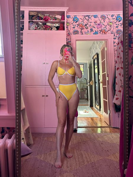 Target - Shade & Shore Underwire Contrast Band Bikini Top and High Waist High Leg Cheeky Contrast Band Bikini Bottom in Yellow - wearing size 34B in top and XS in bottom

#LTKFindsUnder50 #LTKSeasonal #LTKSaleAlert