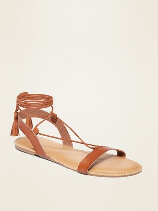 Strappy Faux-Leather Lace-Up Sandals for Women | Old Navy (US)