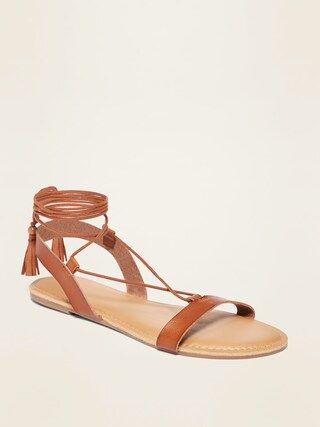 Strappy Faux-Leather Lace-Up Sandals for Women | Old Navy (US)