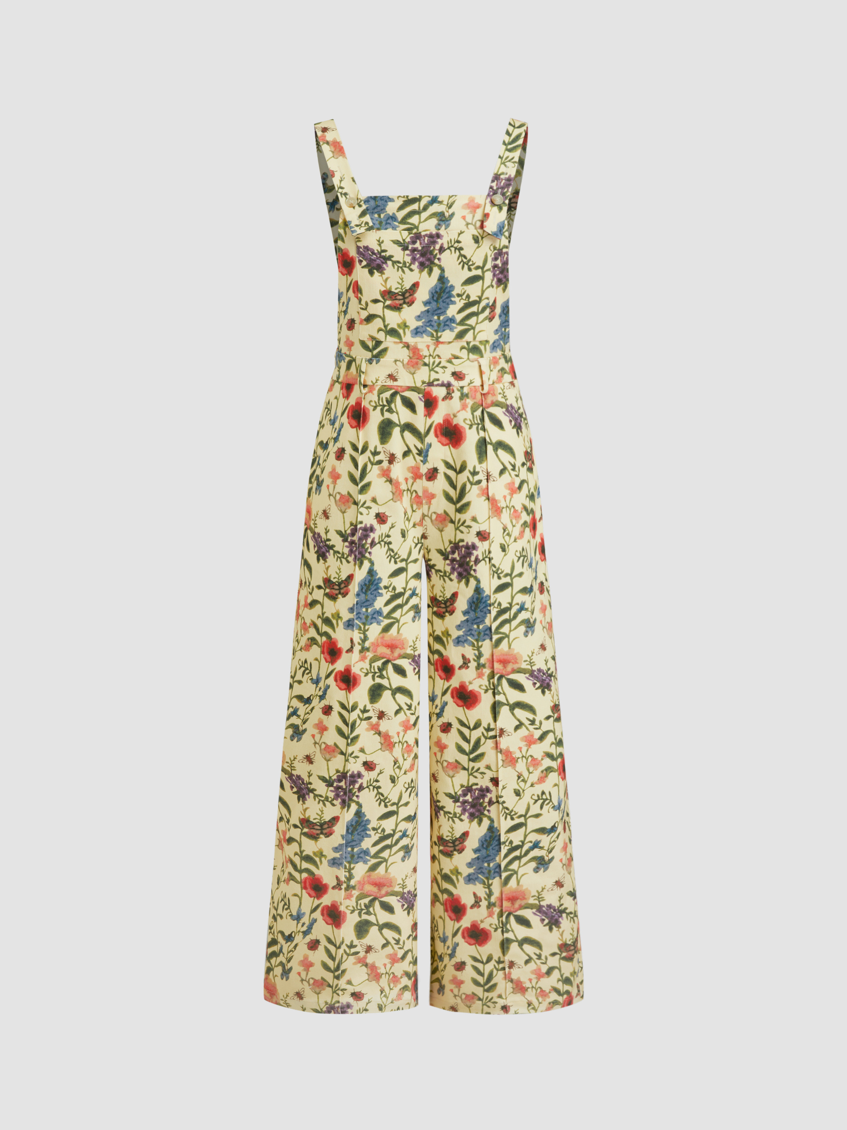 Woven Cotton Square Neck Floral Pocket Wide Leg Jumpsuit For School Daily Casual Picnic Coffee Sh... | Cider