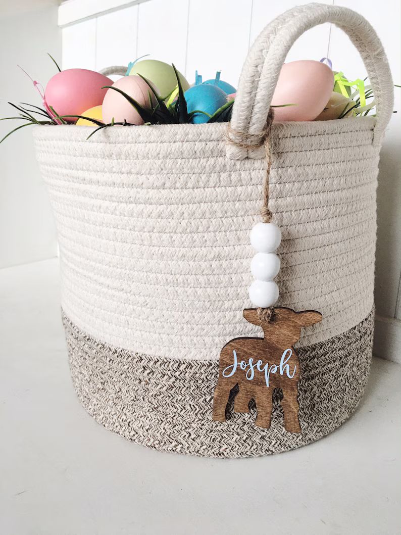 Farmhouse Boho Wood Easter Basket Lamb Tags | Etsy | Etsy (US)