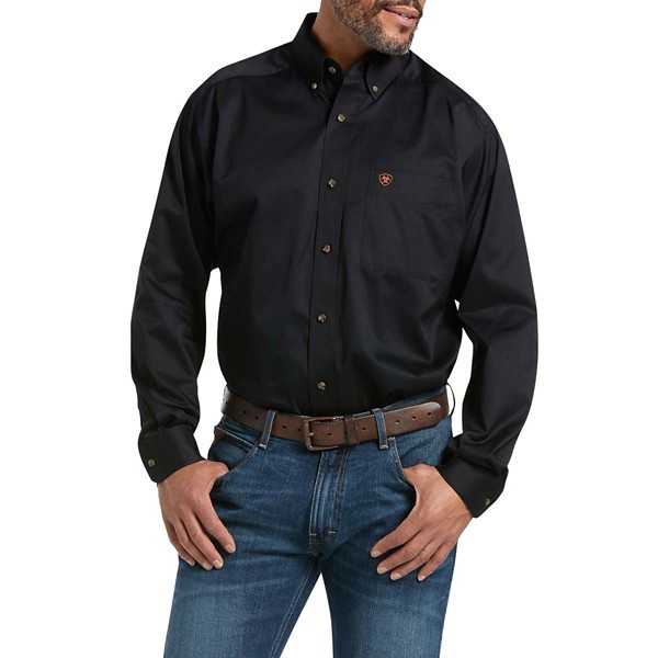 Men's Ariat Solid Twill Long Sleeve Button Up Shirt 3XLarge Tall Black | Scheels