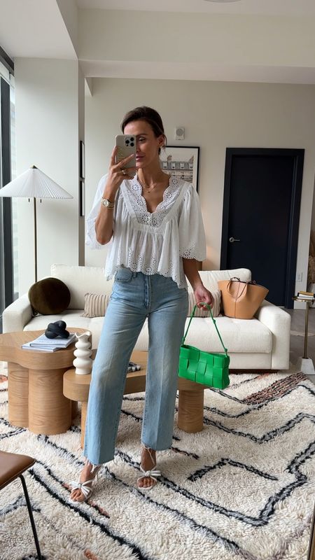 The most loved pair of jeans of the season by YOU! Wearing size 26 (sized up one size) love the wide leg cropped style for summer 
Bottega bag 
Eyelet top just shy of a $100 
Great spring/summer outfit 

#LTKFindsUnder100 #LTKItBag #LTKStyleTip