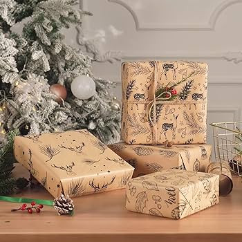 RUSPEPA Christmas Wrapping paper - Brown Kraft Paper with Black Christmas Elements Print Paper - ... | Amazon (US)