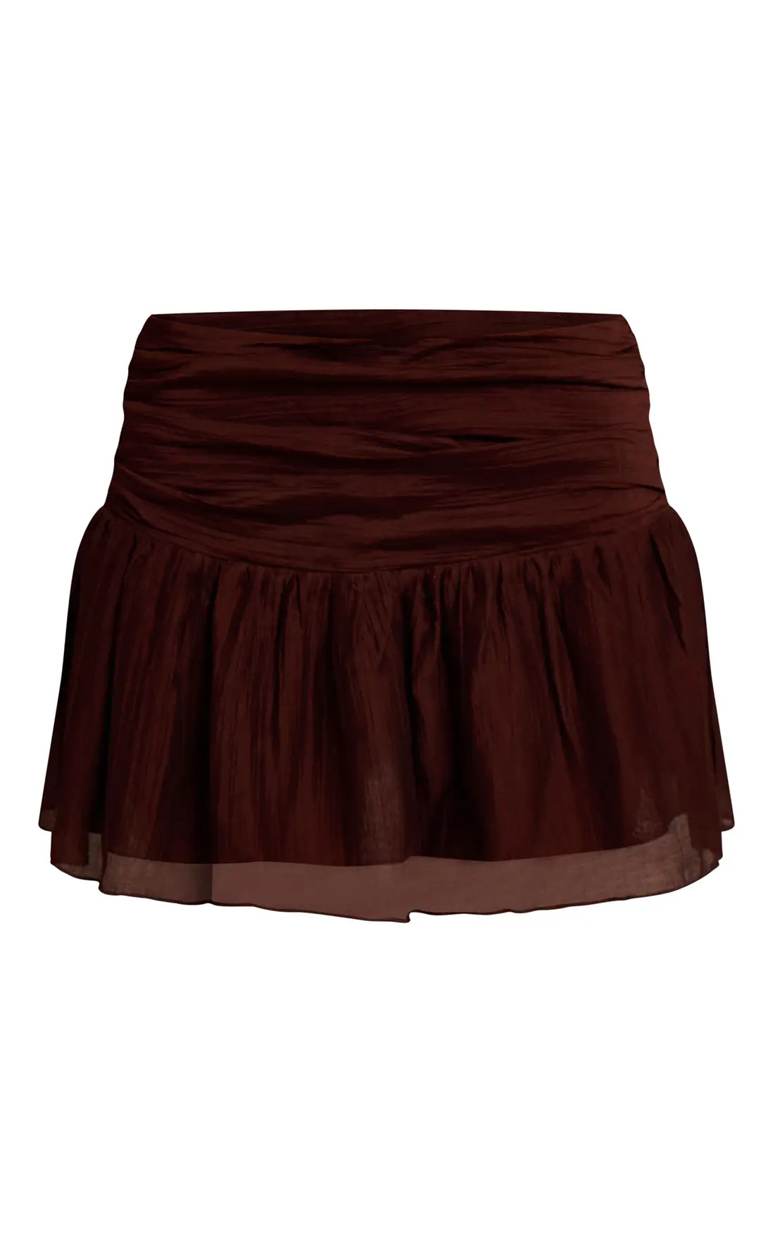 Dark Chocolate Dark Chocolate Crinkle Textured Low Rise Micro Mini Skirt Co-ords | PrettyLittleTh... | PrettyLittleThing UK