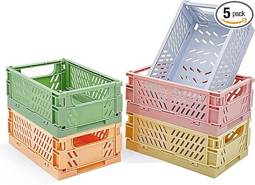 5-Pack Pastel Crates for Desk Organizers, Mini Plastic Baskets for Office Organization, Aesthetic... | Amazon (US)