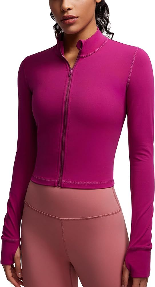 CRZ YOGA Womens Butterluxe Full Zip Cropped Workout Jackets Slim Fit Athletic Yoga Jacket with Th... | Amazon (US)