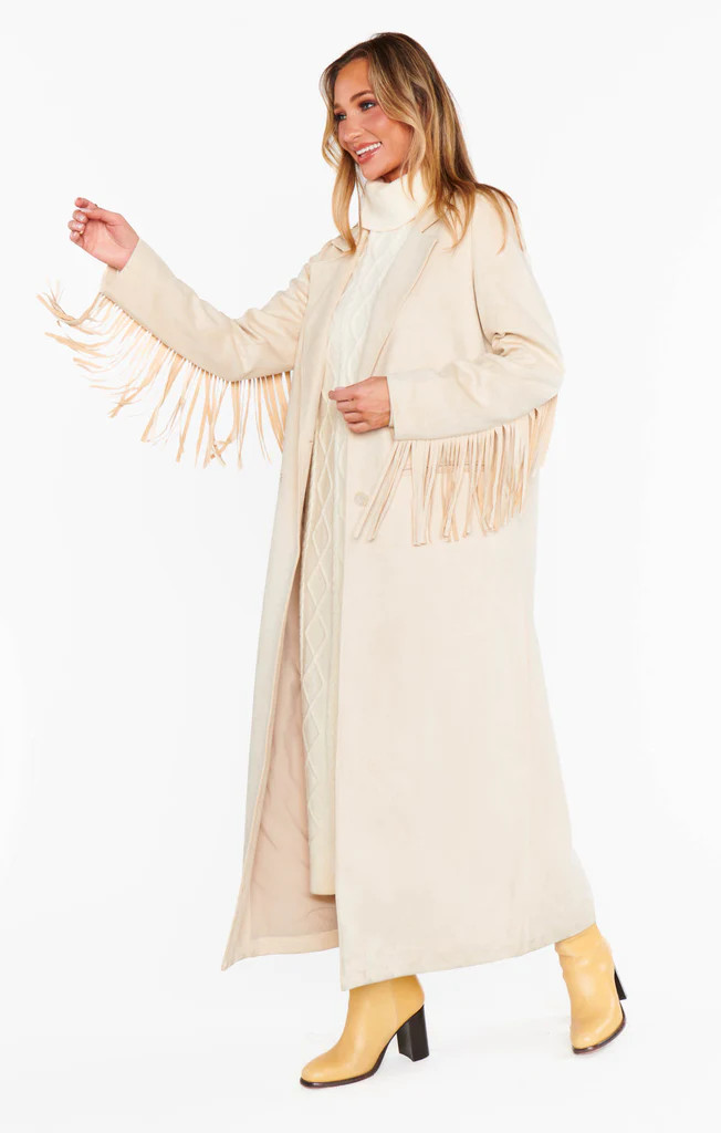 AS SEEN ON WEST DESPERADO!! Sierra Fringe Maxi Jacket | Glitzy Bella