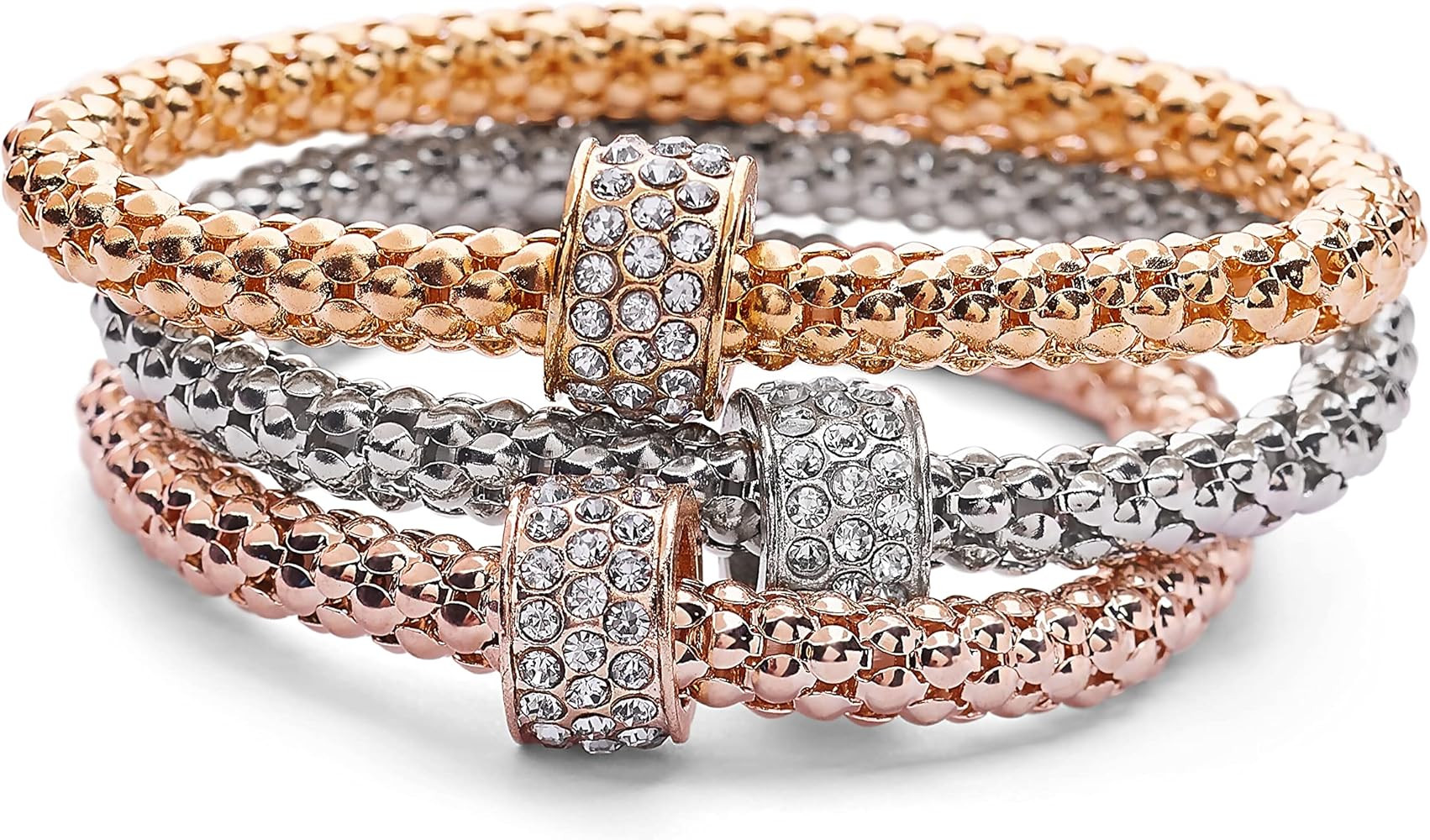 Pera Jewelry 14K Gold-Silver-Rose Gold Filled Bracelet 3 PCS, Corn Chain Bracelet Crystal Multil... | Amazon (US)