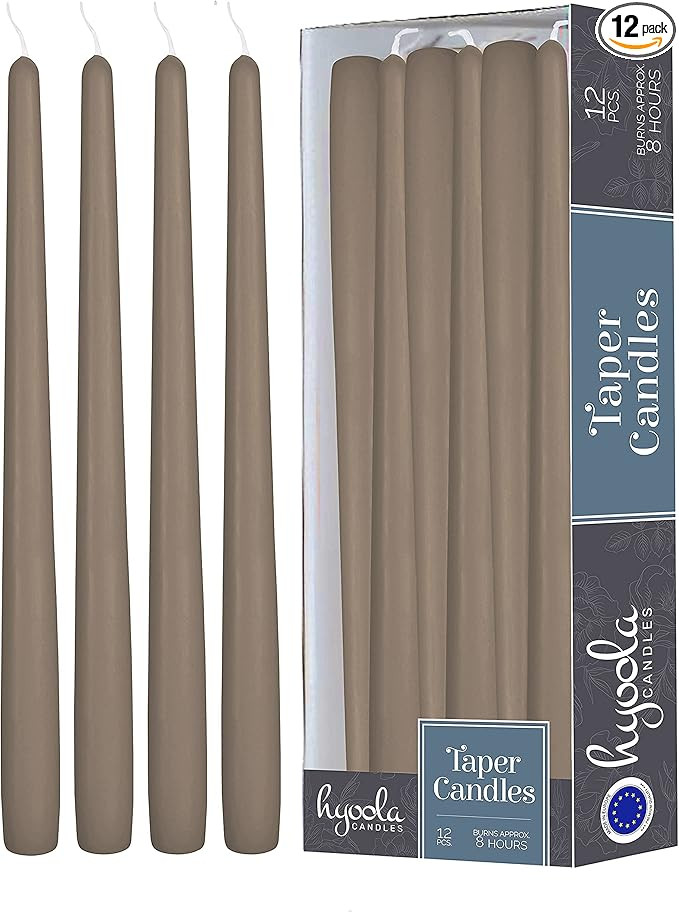 12 Pack Tall Taper Candles - 10 Inch Taupe Gray Dripless, Unscented Dinner Candle - Paraffin Wax ... | Amazon (US)