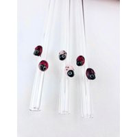 Thin Double Ladybug Glass Straw - Tumbler Straw | Yetti Reusable Straws Skinny Glass Thin | Etsy (US)