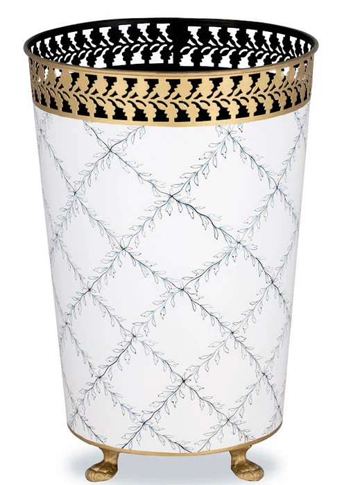 IVORY & Blue Pierced Gold Leaf Wastepaper Basket | The Enchanted Home