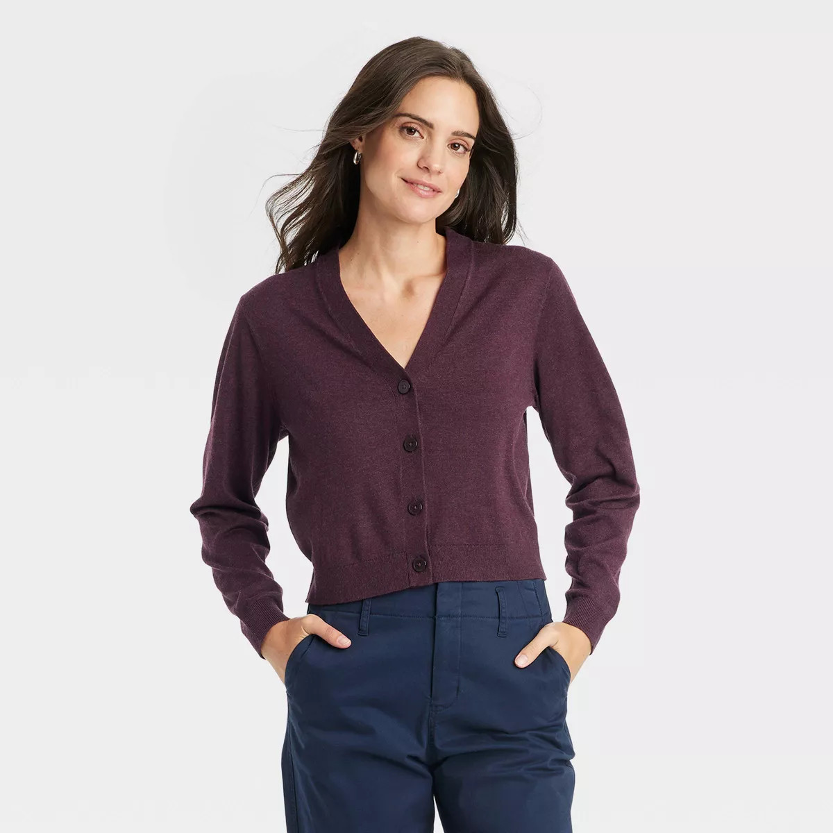 Women's Button-Front Cardigan - A New Day™ Burgundy S | Target