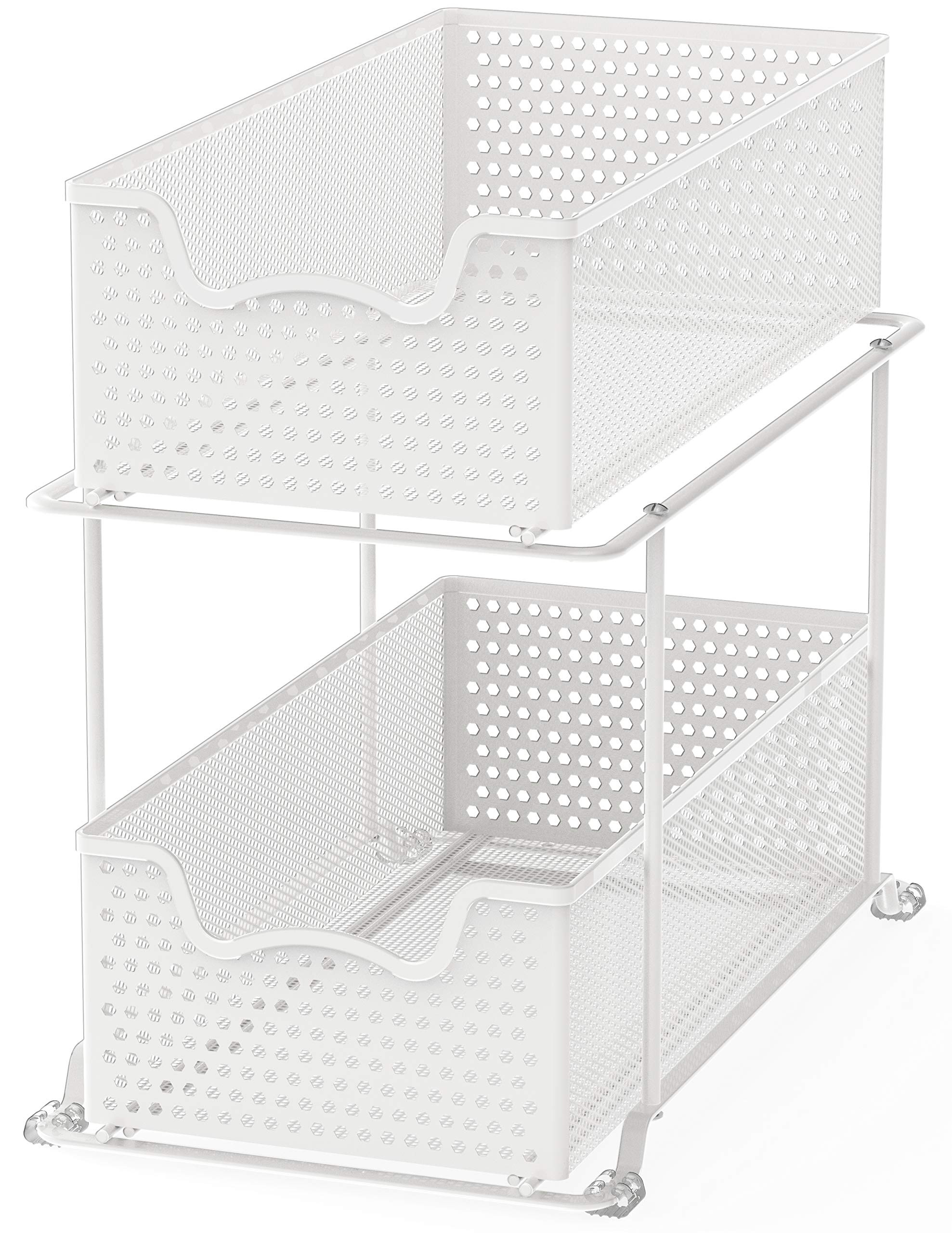 Simple Houseware 2 Tier Sliding Cabinet Basket Organizer Drawer, White | Amazon (US)