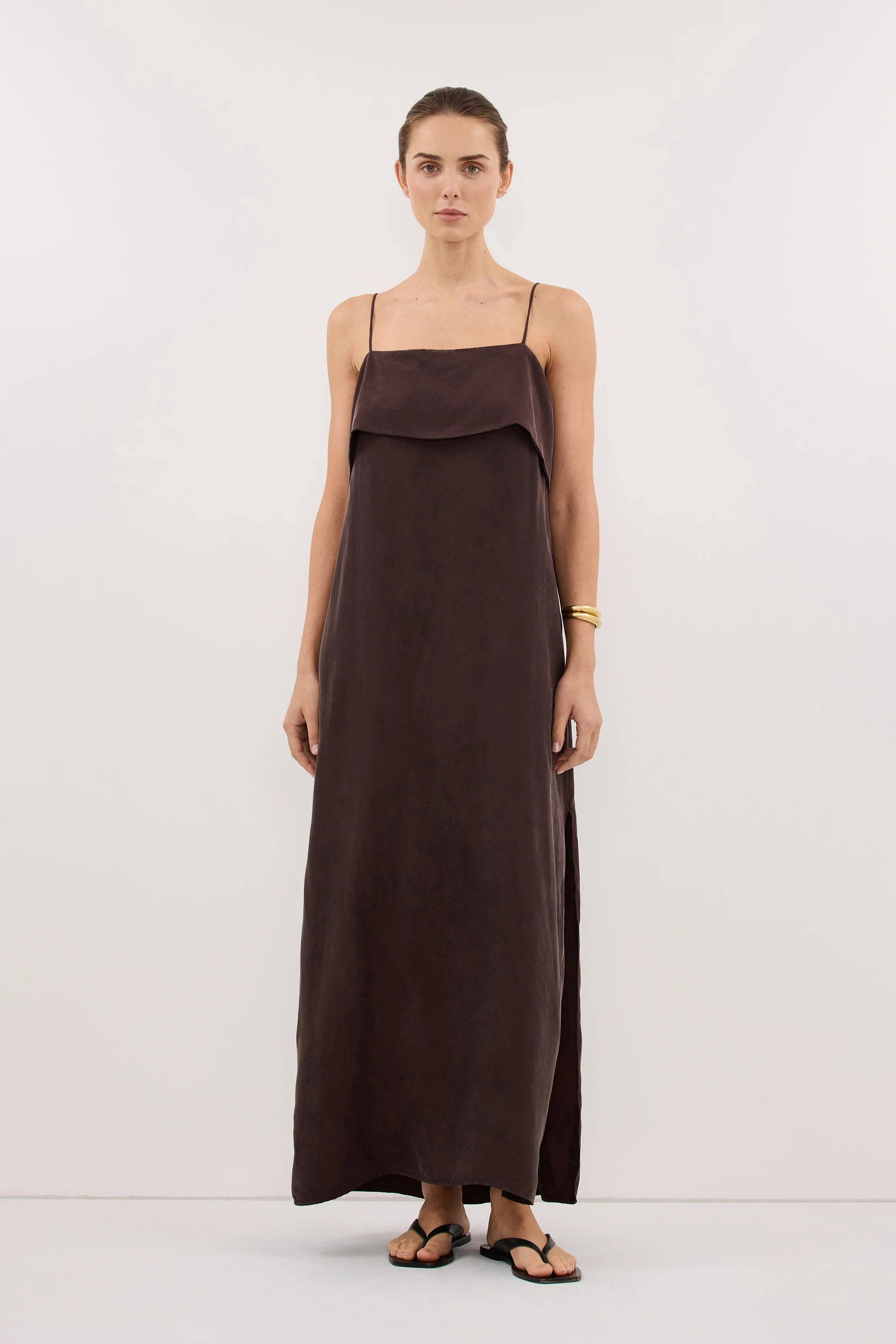 IDA PLUM CHOC CUPRO MIDI DRESS | DISSH