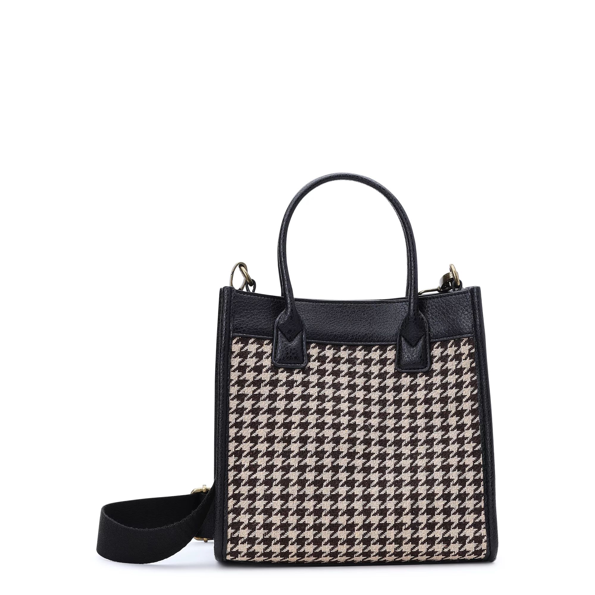 Time and Tru Women's Houndstooth Mini Tote Bag with Removable Strap, Houndstooth | Walmart (US)