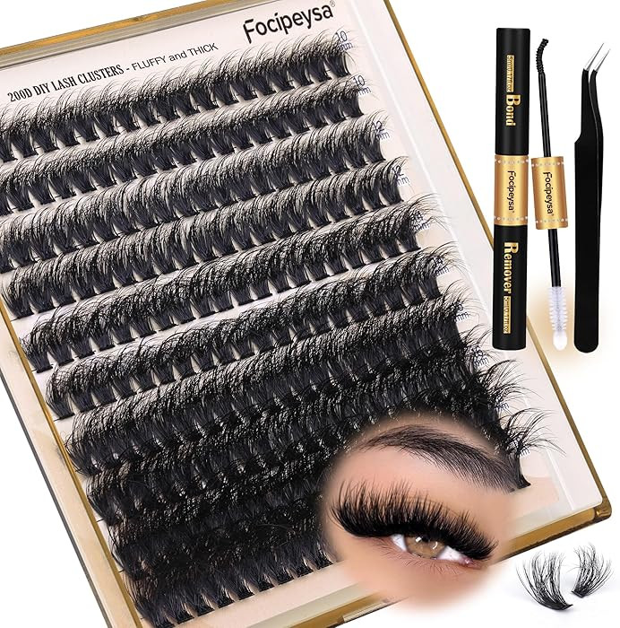 Focipeysa Lash Extension Kit Thick Eyelash Extension Kit 10-18mm Fluffy Lash Clusters 200D Indivi... | Amazon (US)