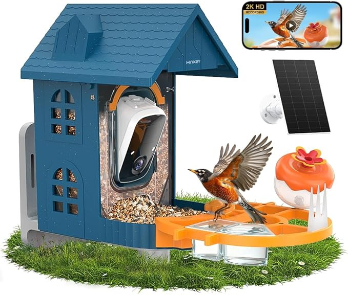 Smart Bird Feeder with Camera Solar Powered in Outdoor Backyard :2K HD Video, AI-Powered Recognit... | Amazon (US)
