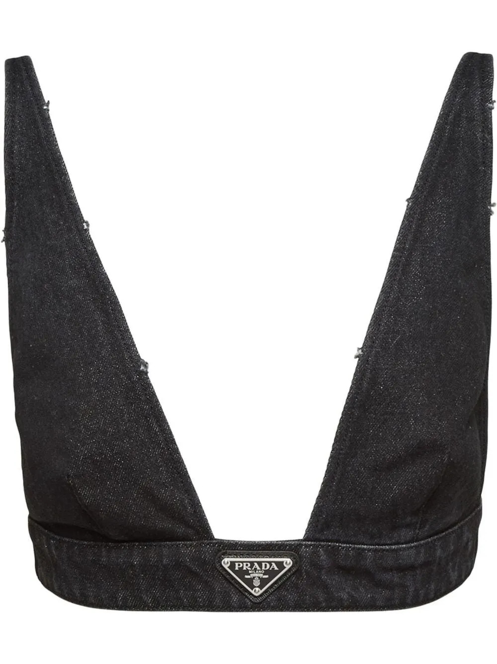 enamel triangle logo denim bralette | Farfetch Global