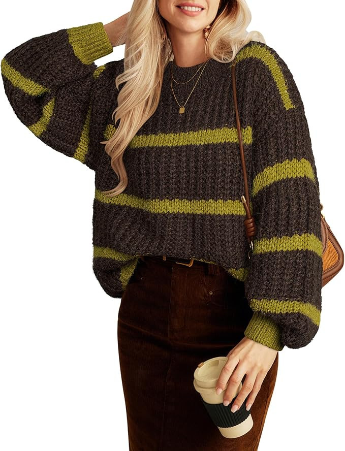GRACE KARIN Sweaters for Women 2024 Crewneck Striped Fall Winter Knitted Pullover Tops Soft Sweat... | Amazon (US)