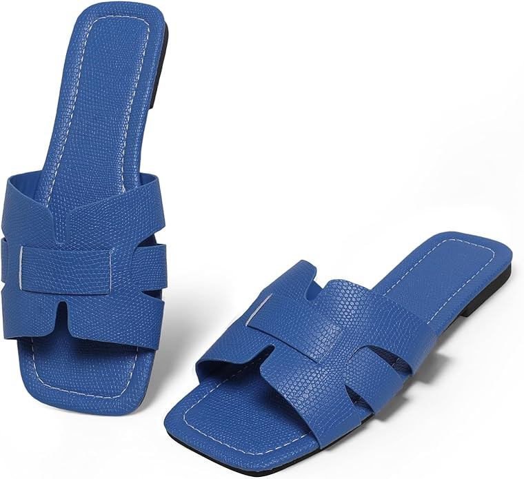 Women's Dressy Casual Flat Sandals, Elegant Comfortable Slip-On Slides with Textured Upper, Versa... | Amazon (US)