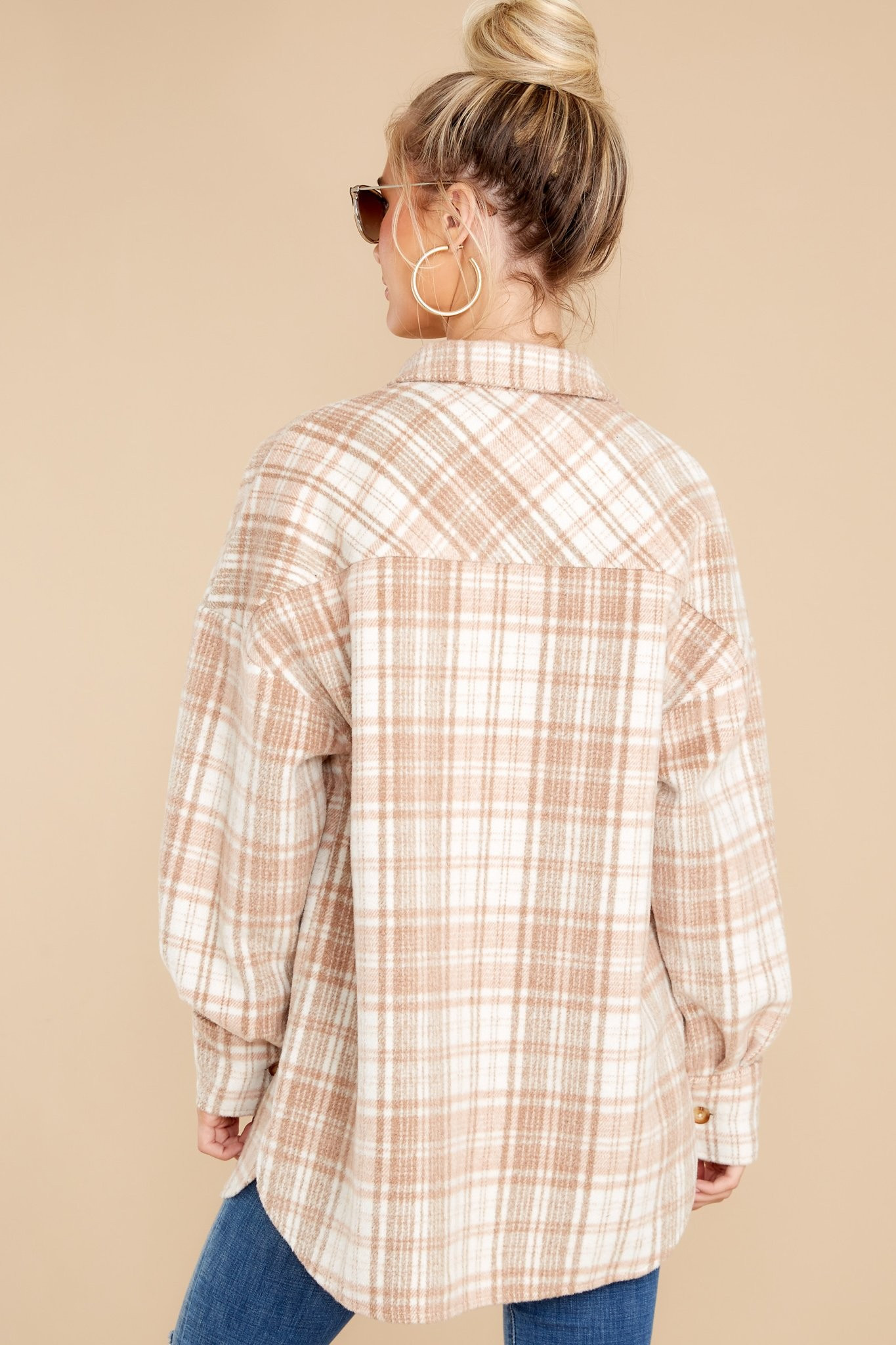 Casually Cozy Camel Multi Plaid Shacket | Red Dress 