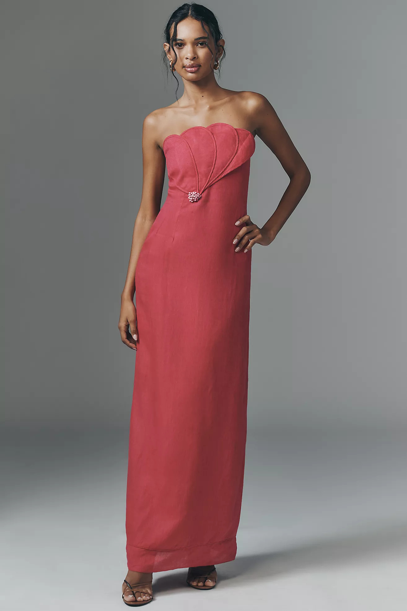 AZULU Bianca Beaded Linen Strapless Maxi Column Dress | Anthropologie (US)