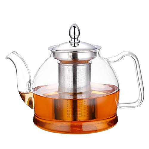 HIWARE 1000ml Glass Teapot with Removable Infuser, Stovetop Safe Tea Kettle, Blooming and Loose Leaf Tea Maker Set | Amazon (US)