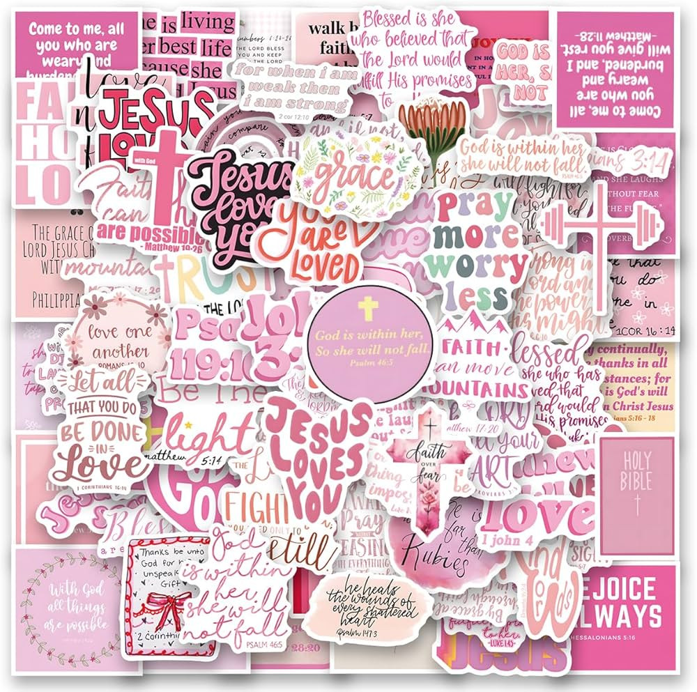 Bonitzdm 100 PCS Bible Verse Stickers Inspirational Pink Christian Stickers Faith Stickers Bible ... | Amazon (US)