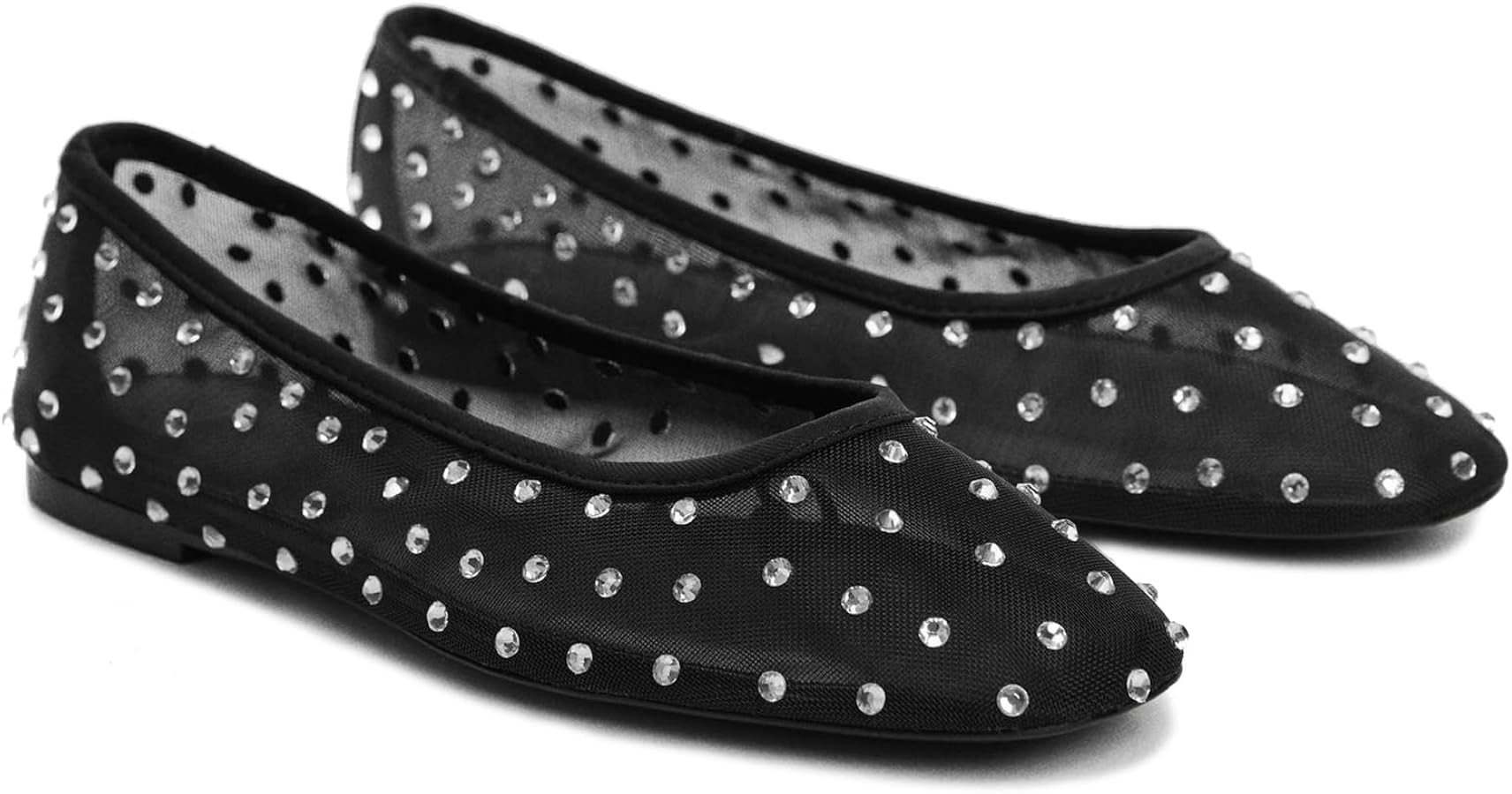 Tulle Crystal Ballet Flats Shoes for Women Mesh Rhinestone Ballerina Shoes Sparkly Slip On Square... | Amazon (US)