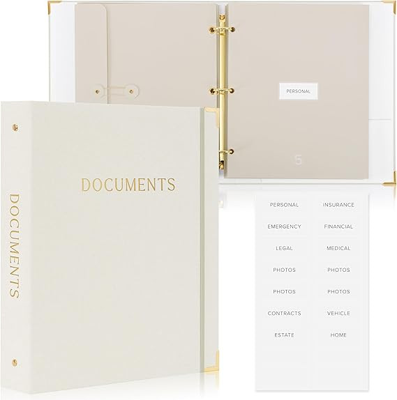 Aesthetic Document Organizer - Sturdy Linen 3-Ring Binder Safely Stores All Your Important Docume... | Amazon (US)