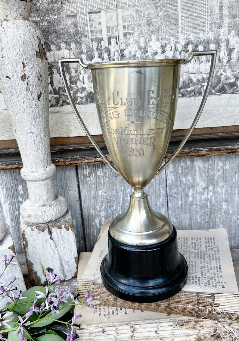 Antique Loving Cup Trophy Silver Engraved Farmhouse Decor Industrial Salvage 1931 - Etsy | Etsy (US)