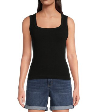 Ribbed Knit Scoop Neck Sleeveless Tank Top | Dillard's