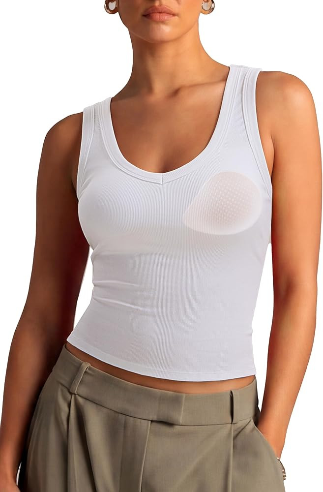 SUUKSESS Women Cotton Ribbed Summer Casual Tops Padded Loose Fit Tank Tops | Amazon (US)
