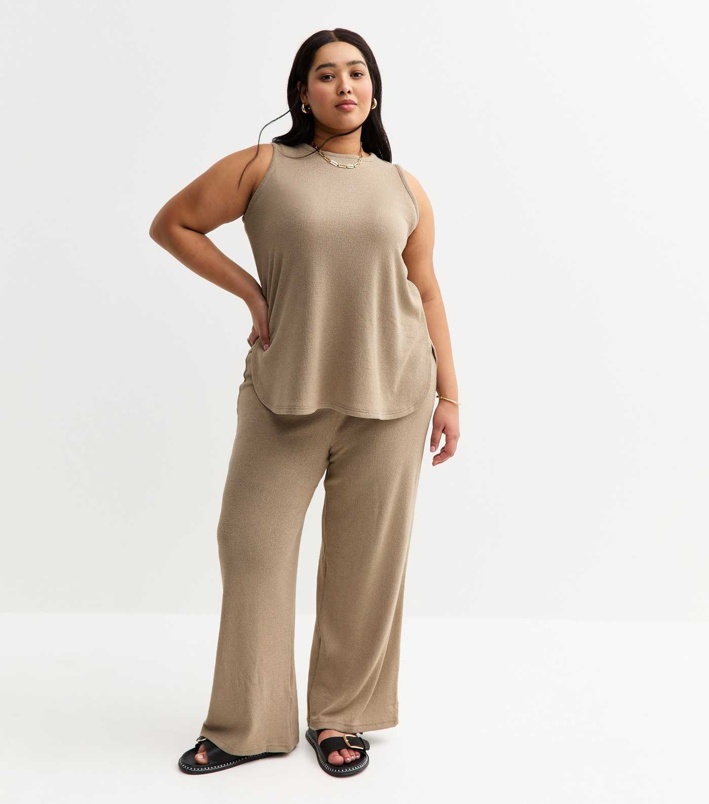 Curves Mink Soft Touch Wide Leg Trousers | New Look | New Look (UK)