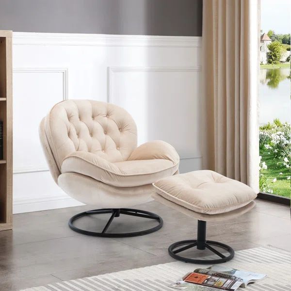 Jer 31.73'' Wide Tufted Velvet Swivel Lounge Chair and Ottoman | Wayfair North America