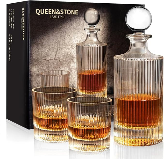 27Oz Whiskey Liquor Decanter Ribbed Set in Box,Decanter Set with 2 Glasses,Idea for Scotch Liquor... | Amazon (US)