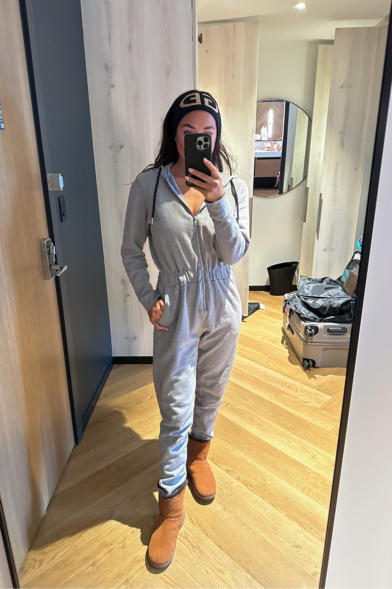 loungewear comfy jumpsuit for a ski trip 