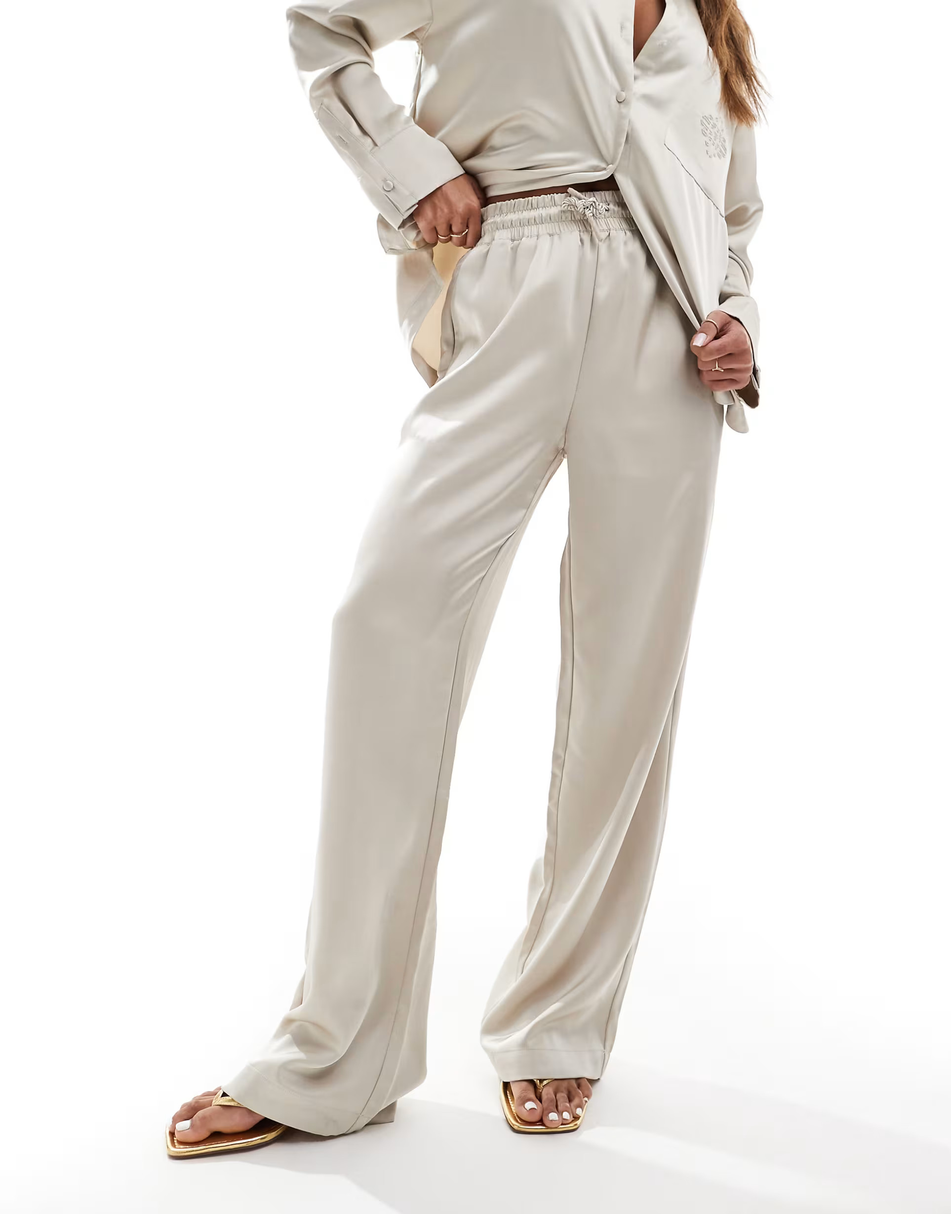 The Couture Club co-ord satin trousers in beige | ASOS (Global)